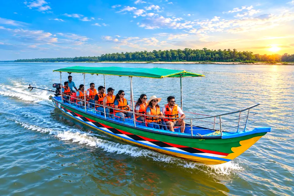 Sunset boat ride with guests near the casuarina shore