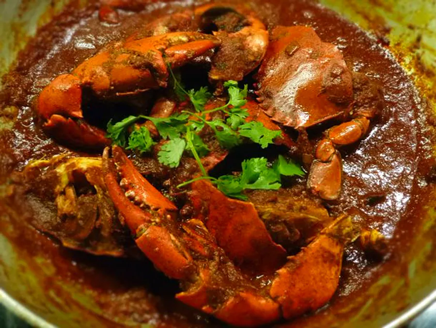 Mud crab simmered in thick coastal masala