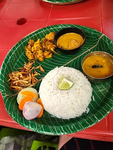 Bengali thali with rice dal and vegetables